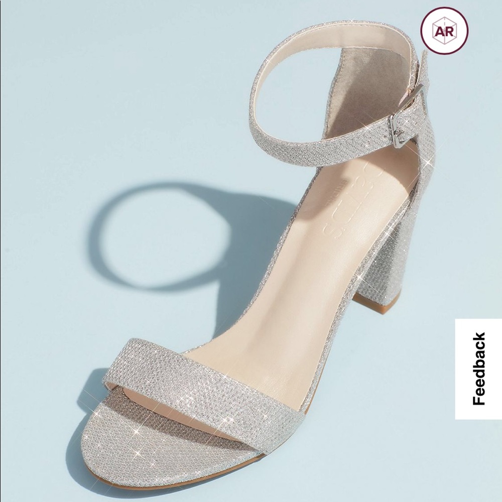 Arya Silver Block heel Ankle Strap Sandal